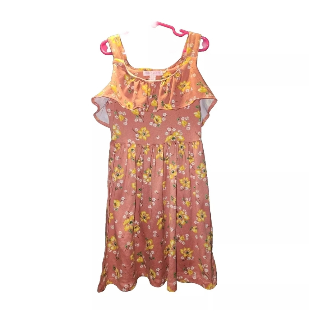 Girls Rule Sz  8 Summer Dress Peach/ Orange With Flowers Adorable